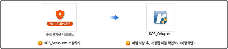 윈도우 바탕화면에 KOS_Setup.exe 파일을 저장한 후, 저장된 파일이 있는지 확인합니다.